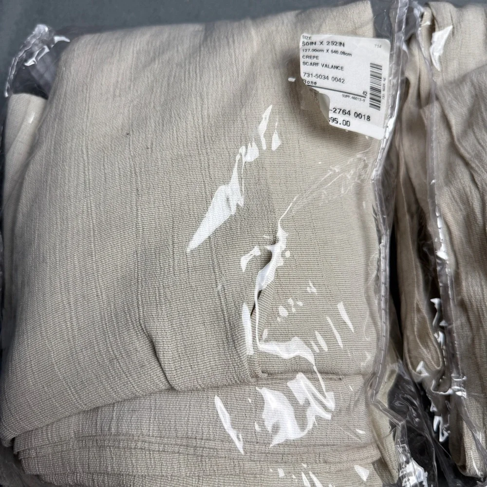 Crepe Scarf Valance Bone 50 x 252 Textured Window Treatment 731-5034 0042 NEW